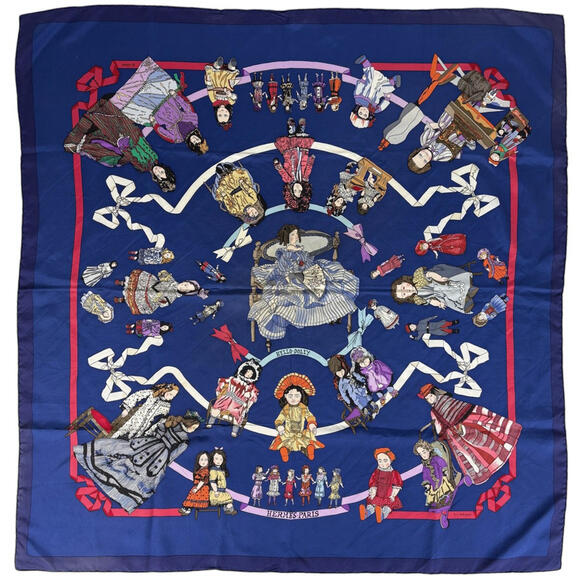 HERMES Accessories - Hermes Carre 90 HELLO DOLLY scarf, silk, blue multicolor, women's.